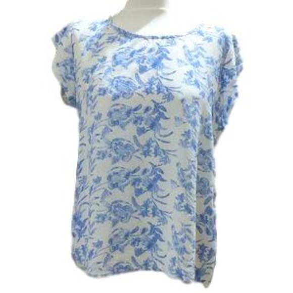 Laila & Savannah Tops - Silk Flirty Flowy Blue & White Floral Top
